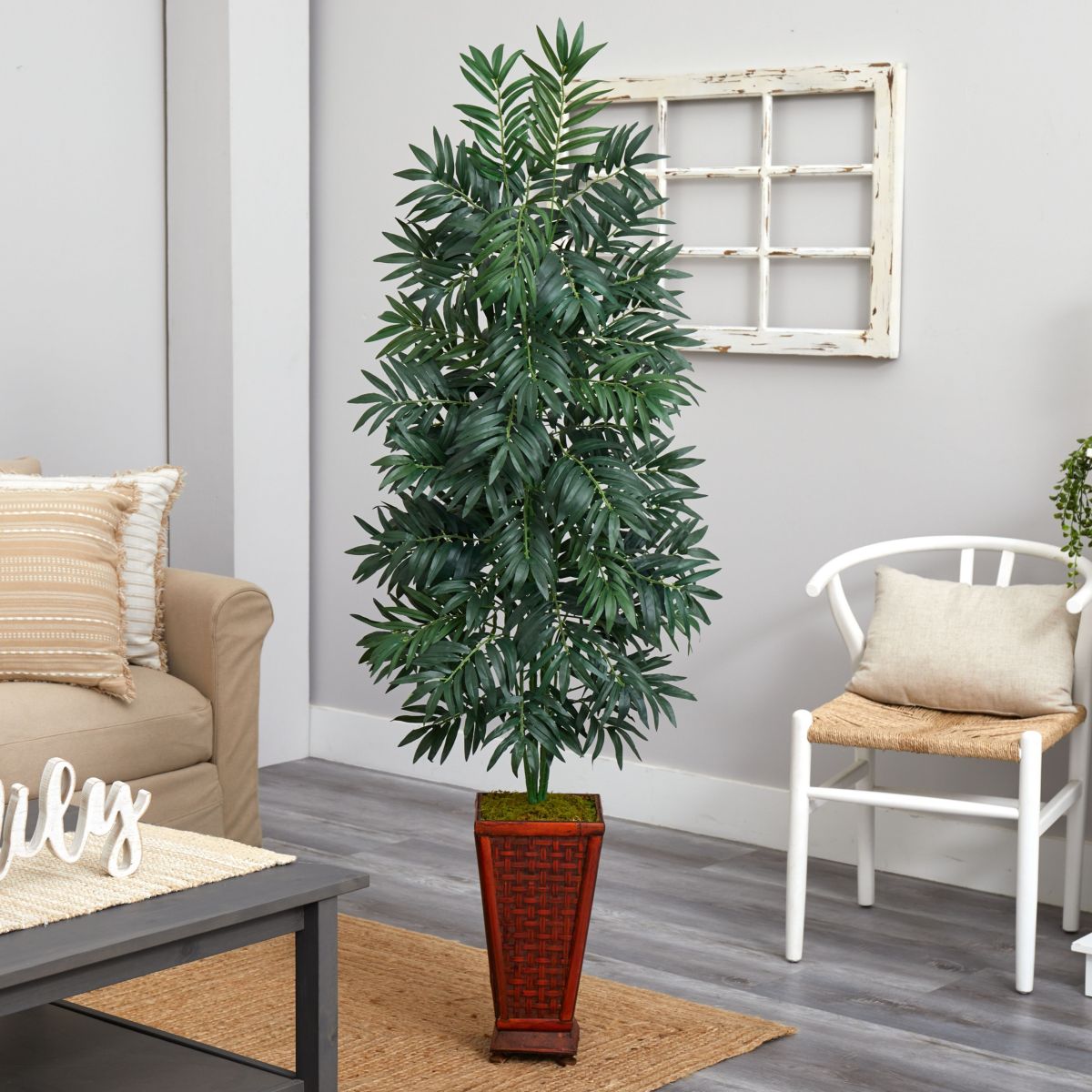 5.5-Foot Bamboo Palm Artificial Plant in Decorative Planter