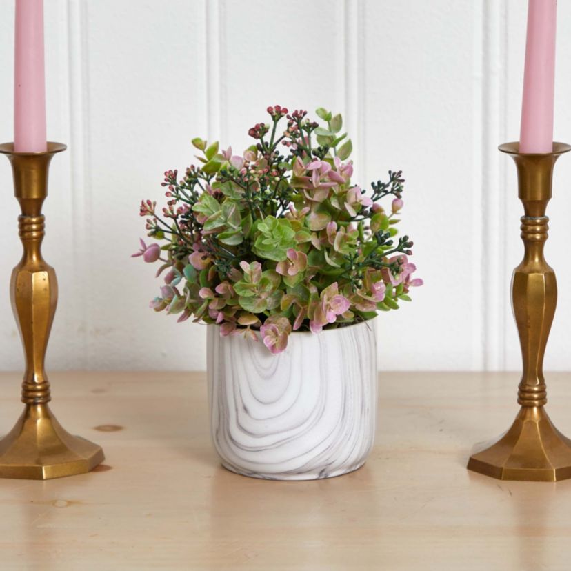 Eucalyptus Artificial Plant in Marble Finished Vase