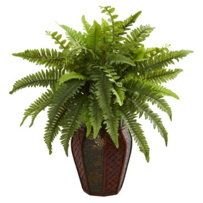 Nearly Natural Boston Fern Artificial Plant in Decorative Planter, Green