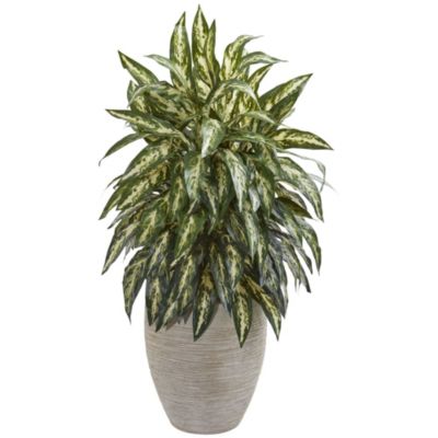 Nearly Natural Aglaonema Artificial Plant in Sand Colored Planter, Green