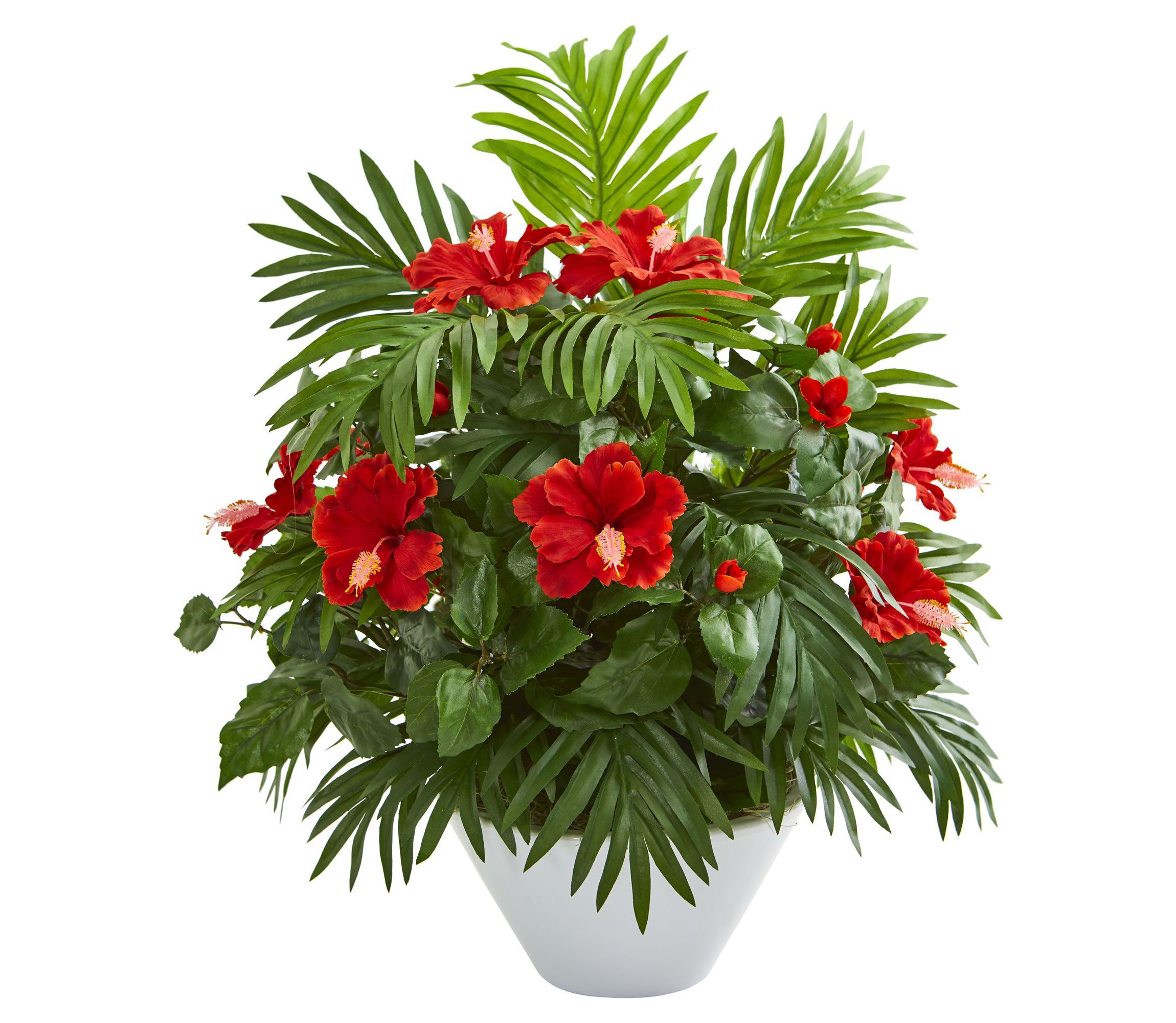 Hibiscus and Areca Palm Artificial Plant in White Bowl