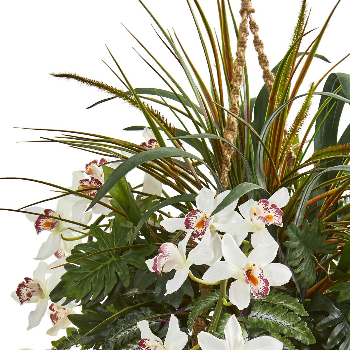 29-Inch Cymbidium Orchid and Mixed Greens Artificial Plant Hanging Basket