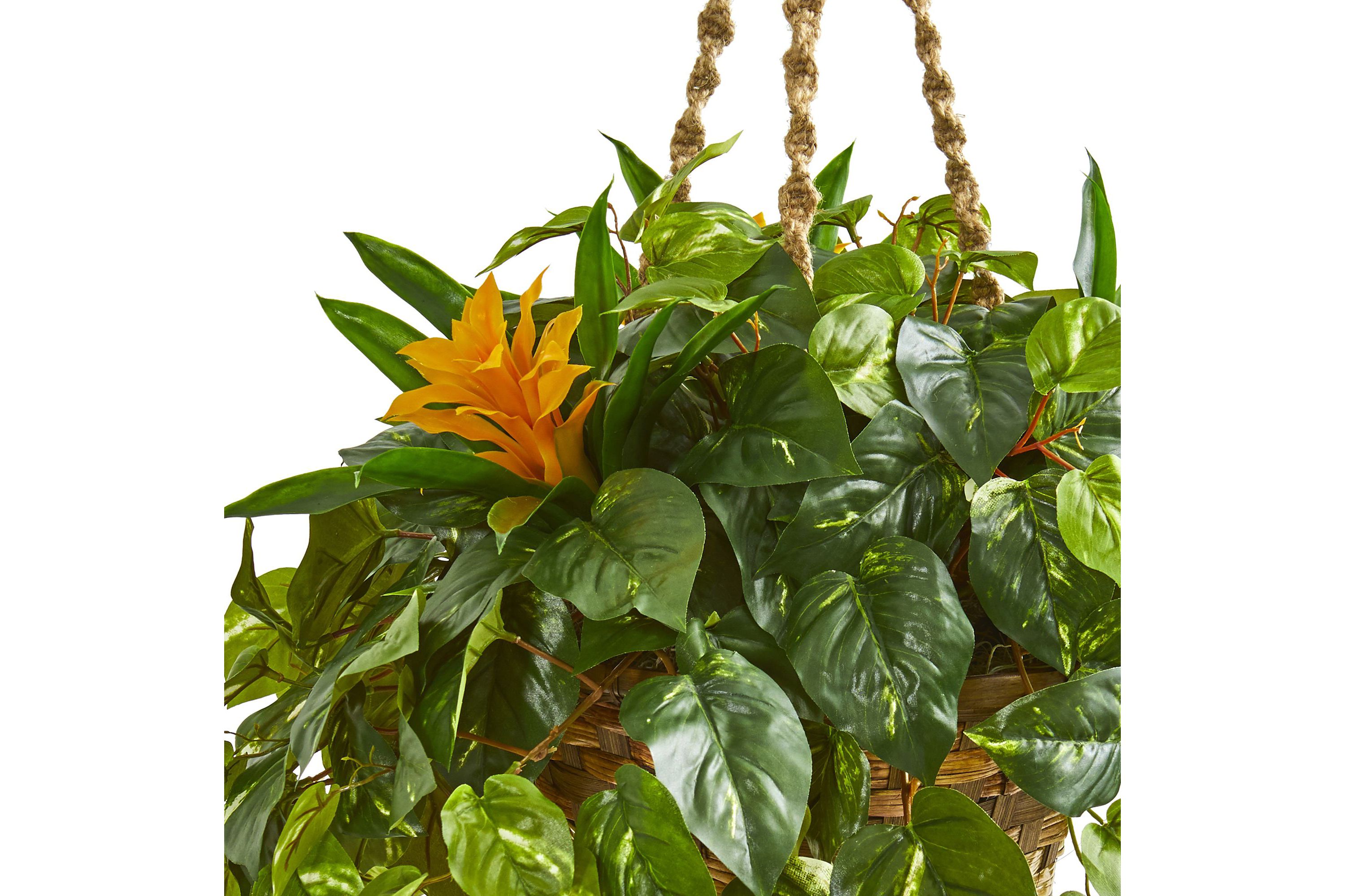 31-Inch Bromeliad and Pothos Artificial Plant in Hanging Basket