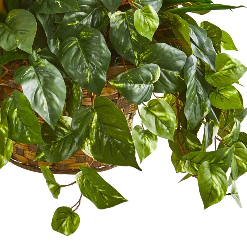 31-Inch Bromeliad and Pothos Artificial Plant in Hanging Basket