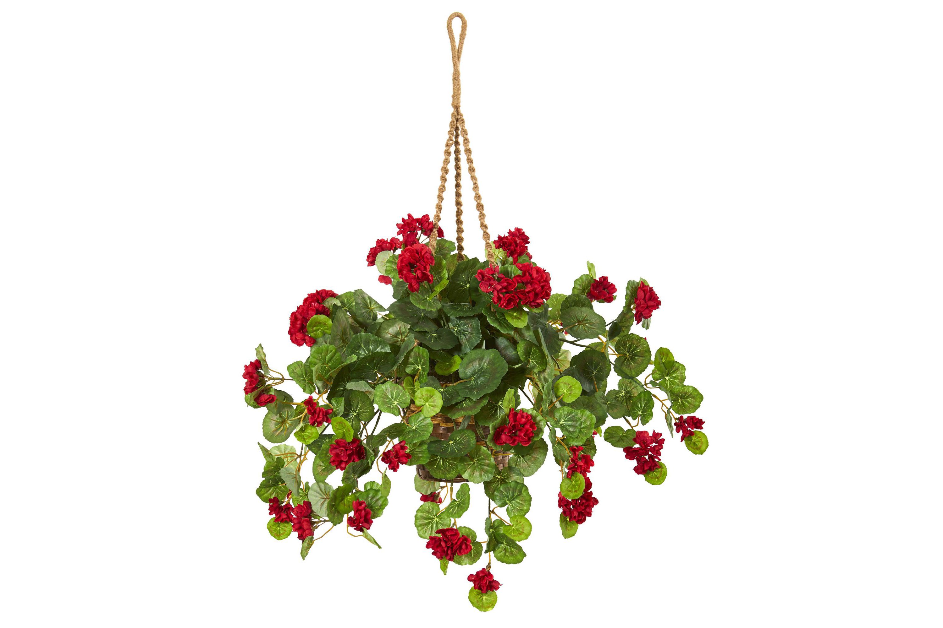 27-Inch Geranium Artificial Plant in Hanging Basket