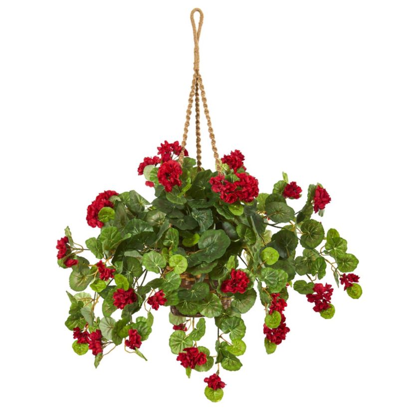 27-Inch Geranium Artificial Plant in Hanging Basket