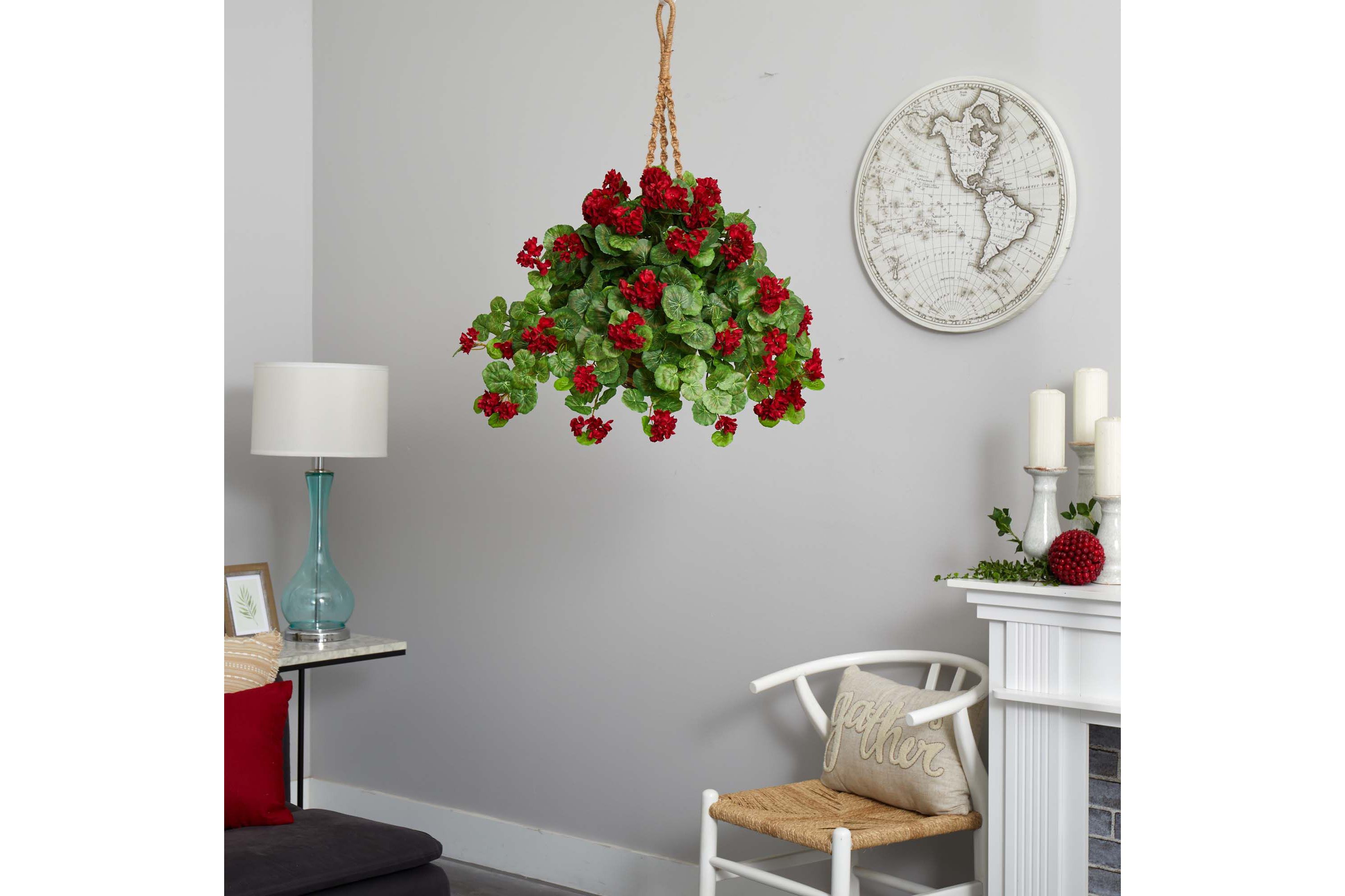 27-Inch Geranium Artificial Plant in Hanging Basket