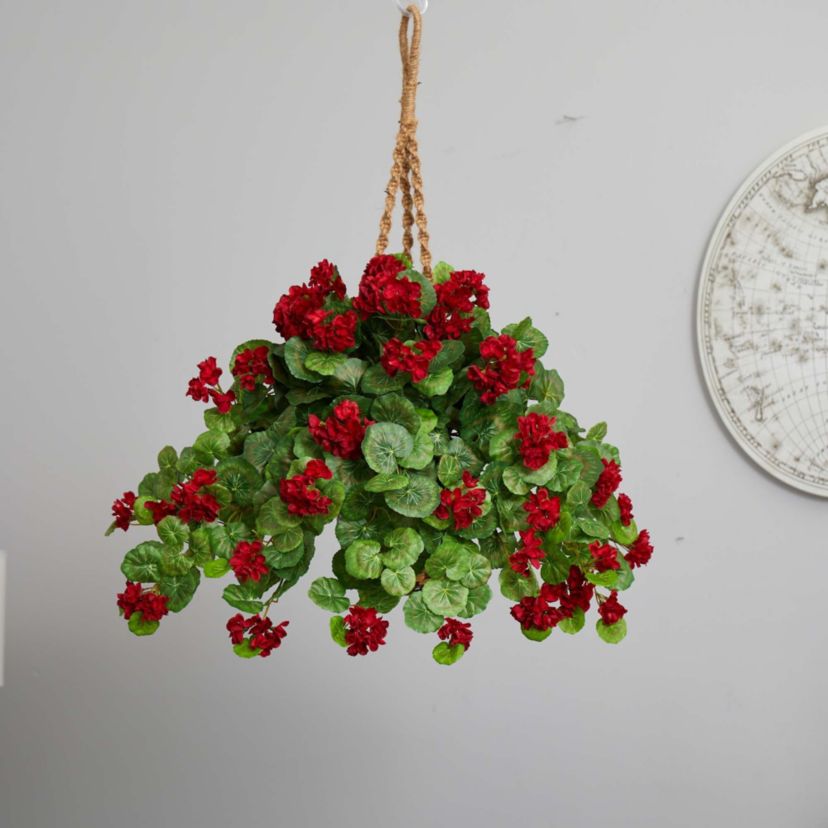 27-Inch Geranium Artificial Plant in Hanging Basket