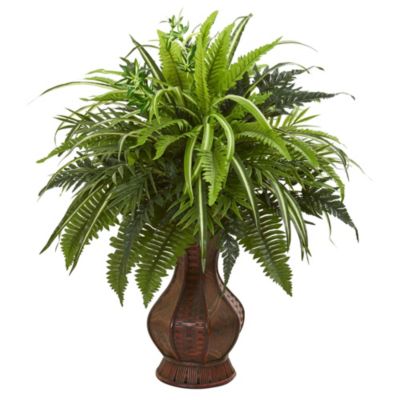 Nearly Natural 26-Inch Mixed Greens and Fern Artificial Plant in Decorative Planter