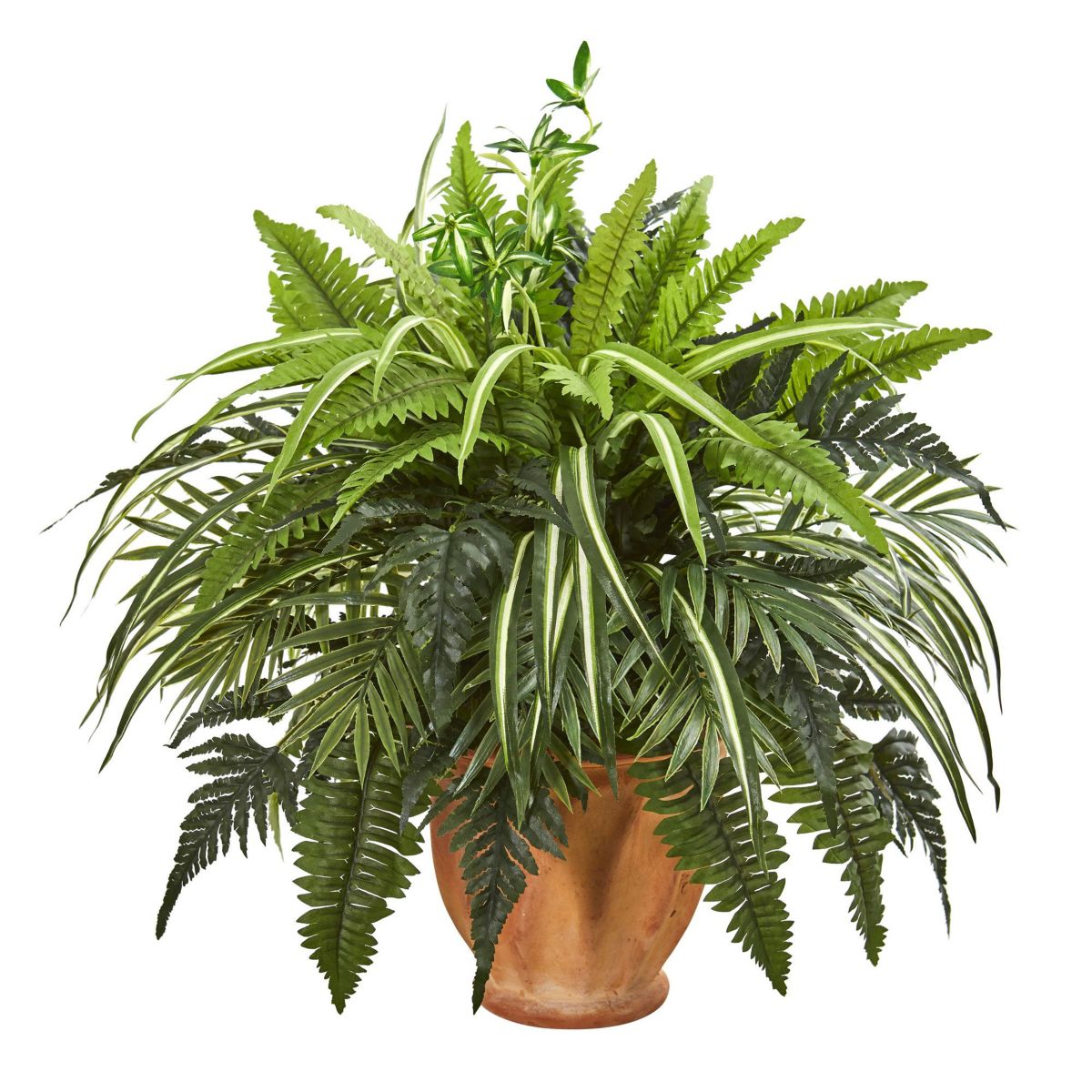 23-Inch Mixed Greens and Fern Artificial Plant in Terra Cotta Planter