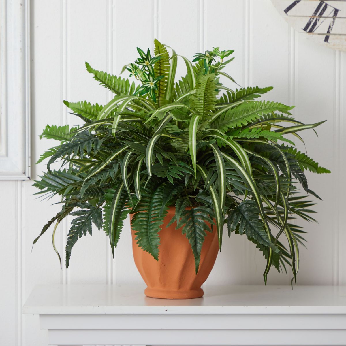 23-Inch Mixed Greens and Fern Artificial Plant in Terra Cotta Planter
