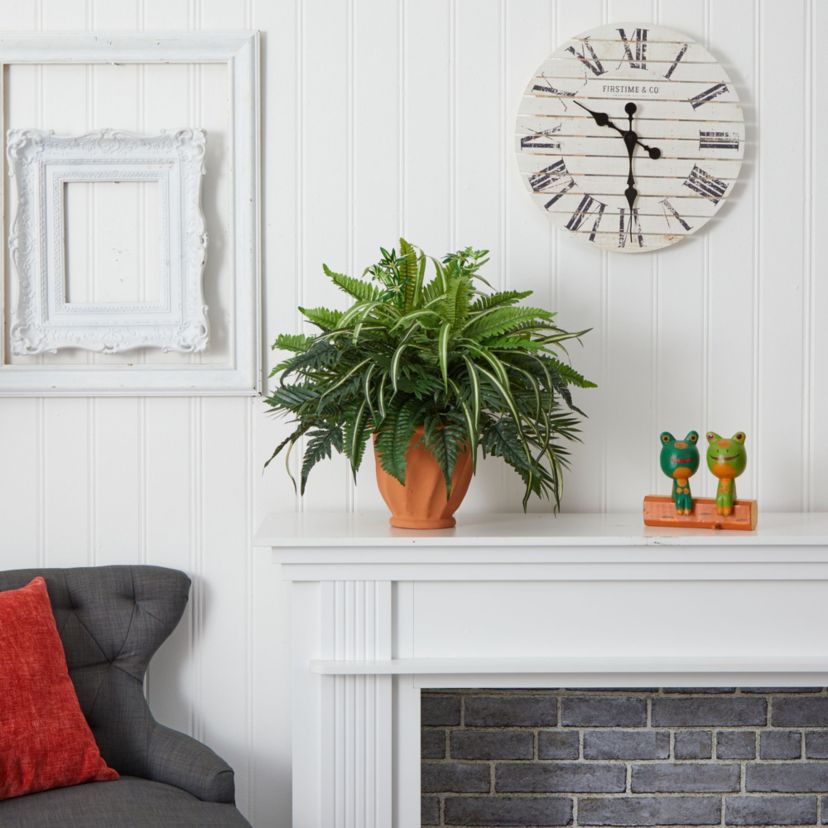 23-Inch Mixed Greens and Fern Artificial Plant in Terra Cotta Planter