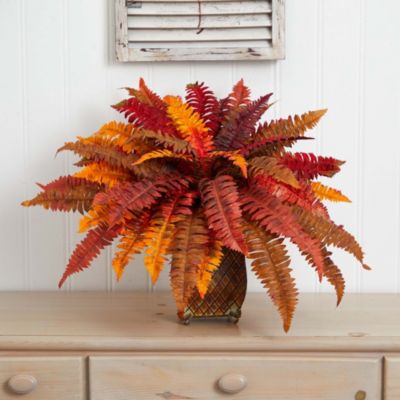 Autumn Boston Fern Artificial Plant in Metal Planter