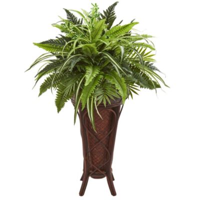 32-Inch Mixed Greens and Fern Artificial Plant in Decorative Stand