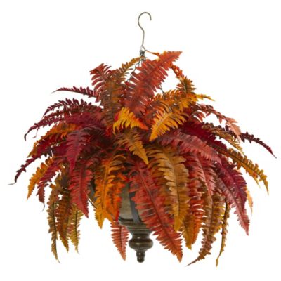 28-Inch Autumn Boston Fern Artificial Plant in Hanging Metal Bowl