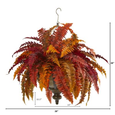 28-Inch Autumn Boston Fern Artificial Plant in Hanging Metal Bowl