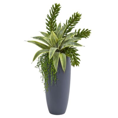 33-Inch Sansevieria and Succulent Artificial Plant in Gray Planter