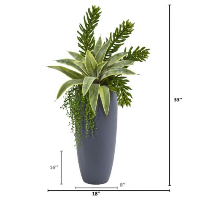 33-Inch Sansevieria and Succulent Artificial Plant in Gray Planter