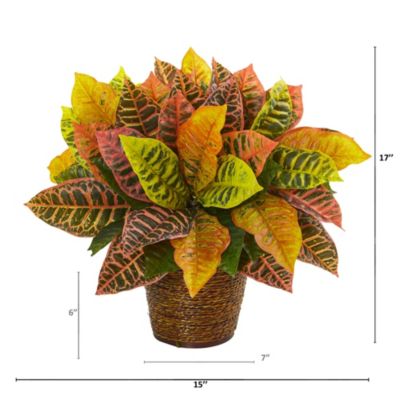 17-Inch Garden Croton Artificial Plant in Basket (Real Touch)