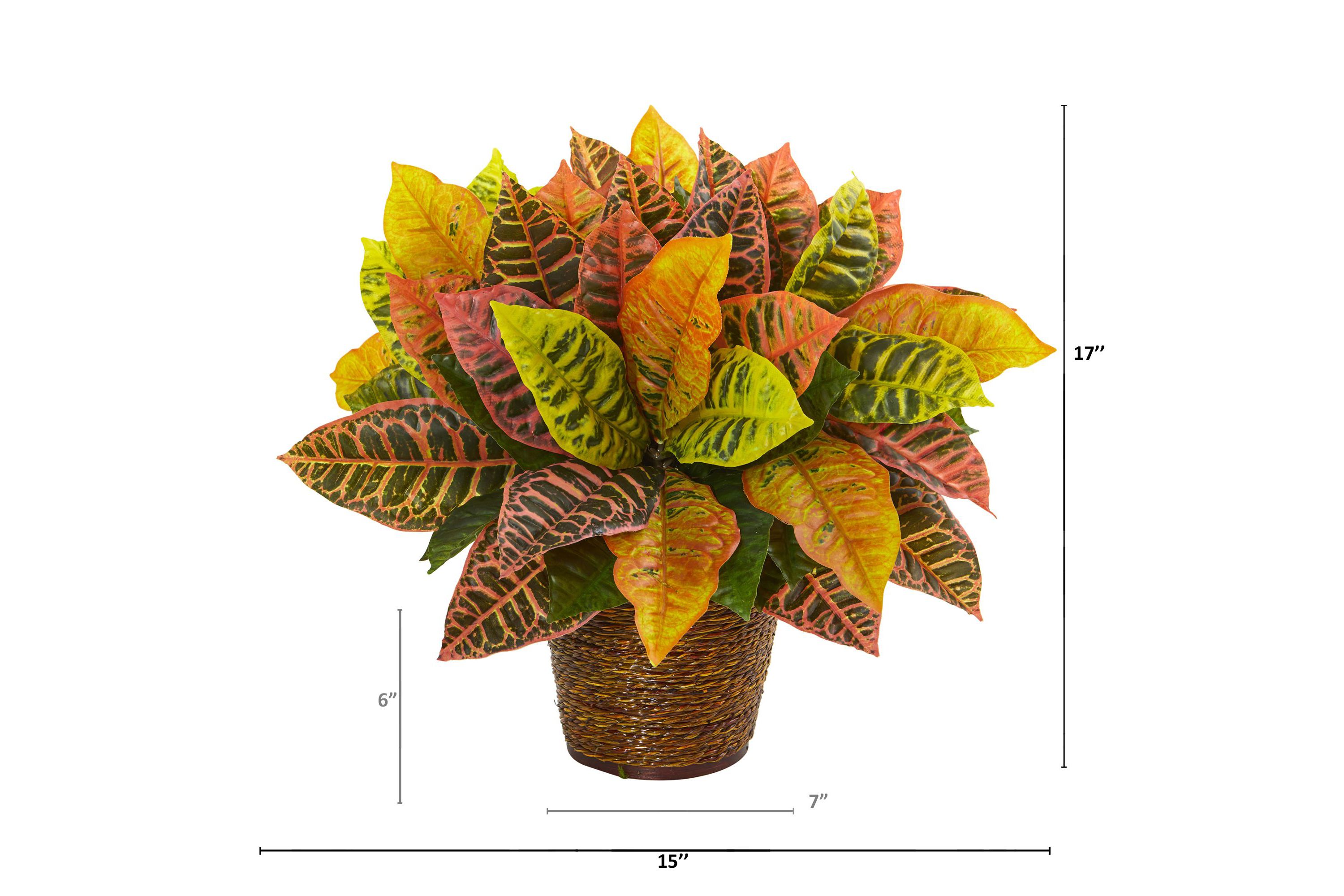 17-Inch Garden Croton Artificial Plant in Basket (Real Touch)