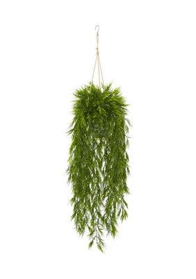 Nearly Natural Mini Bamboo Plant in Hanging Metal Bucket, Green