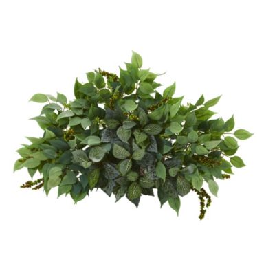 Nearly Natural 20-Inch Mixed Ficus and Fittonia Artificial Ledge Plant, Green