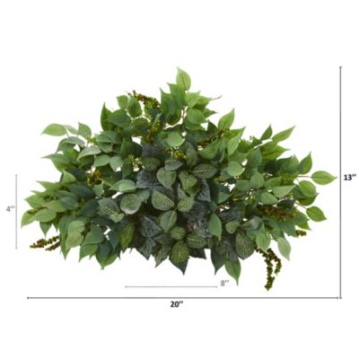 20-Inch Mixed Ficus and Fittonia Artificial Ledge Plant