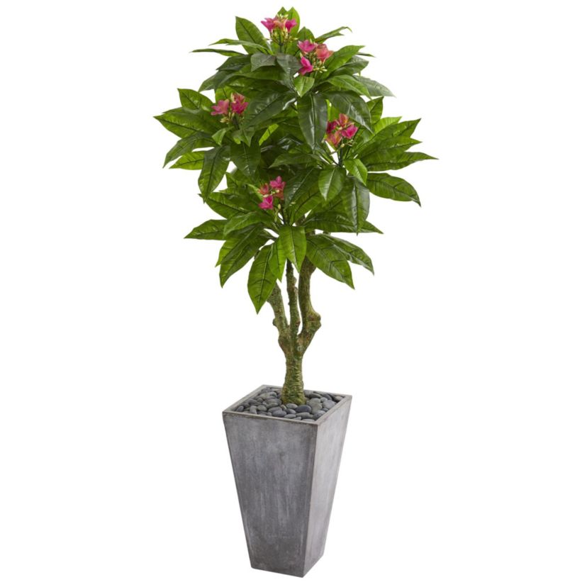 5.5-Foot Plumeria Artificial Tree in Gray Planter UV Resistant (Indoor/Outdoor)