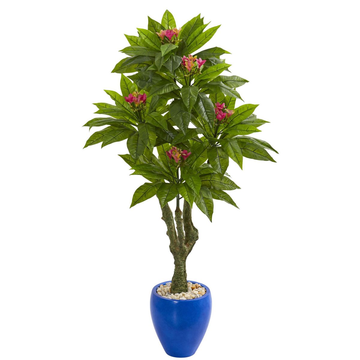 5-Foot Plumeria Artificial Tree in Decorative Blue Planter UV Resistant (Indoor/Outdoor)