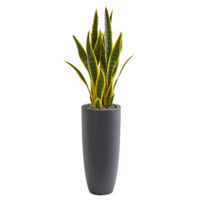 Nearly Natural 3-Foot Sansevieria Artificial Plant in Gray Bullet Planter