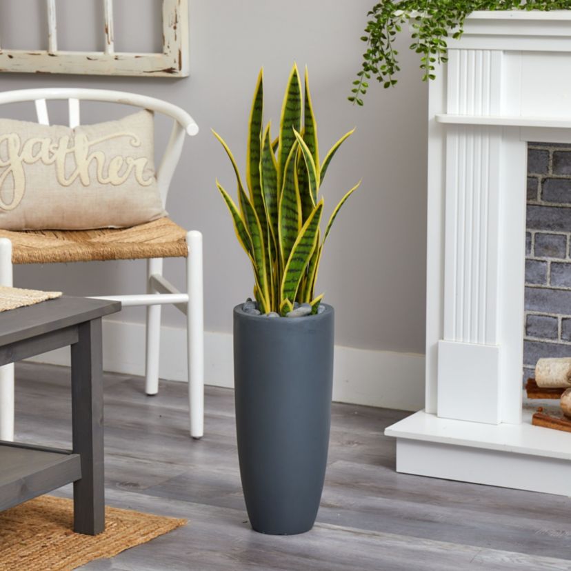 3-Foot Sansevieria Artificial Plant in Gray Bullet Planter