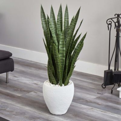 3.5-Foot Sansevieria Artificial Plant in White Planter