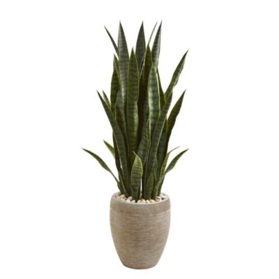 3.5-Foot Sansevieria Artificial Plant in Sand Colored Planter