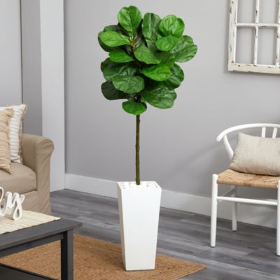 5.5-Foot Fiddle Leaf Artificial Tree in White Tower Planter