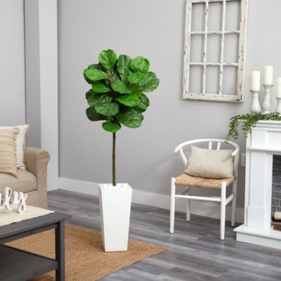 5.5-Foot Fiddle Leaf Artificial Tree in White Tower Planter