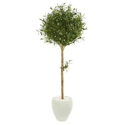 5-Foot Olive Topiary Artificial Tree in White Planter