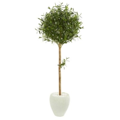 Nearly Natural 5-Foot Olive Topiary Artificial Tree in White Planter