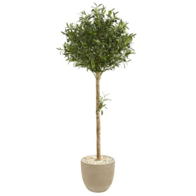 Nearly Natural 5-Foot Olive Topiary Artificial Tree in Sand Stone Planter