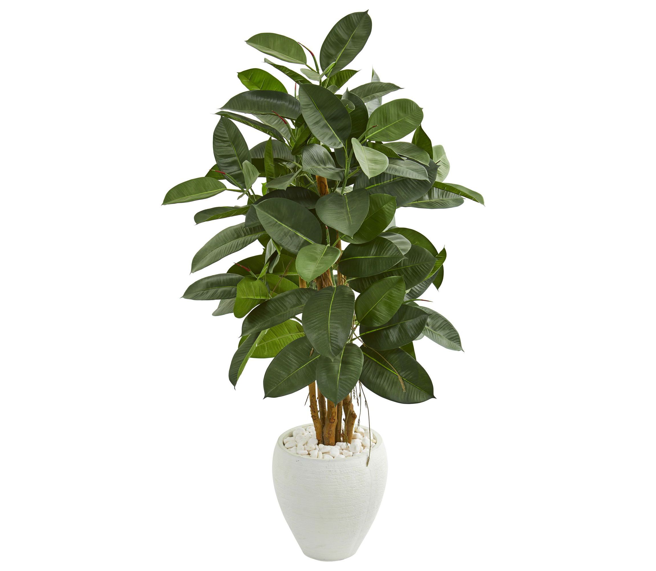53-Inch Artificial Rubber Tree in White Planter