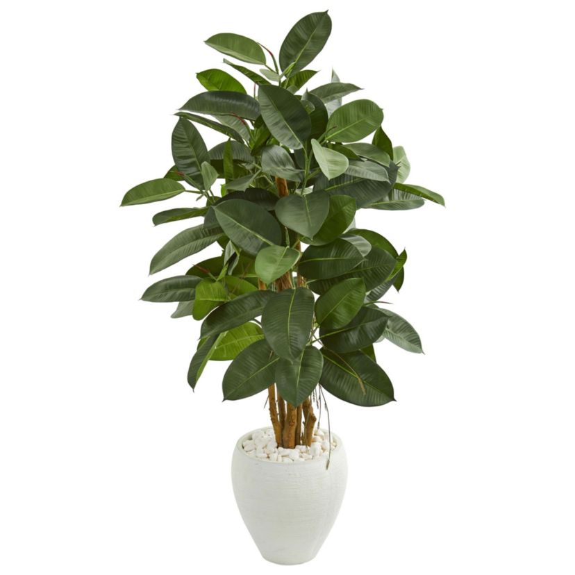 53-Inch Artificial Rubber Tree in White Planter