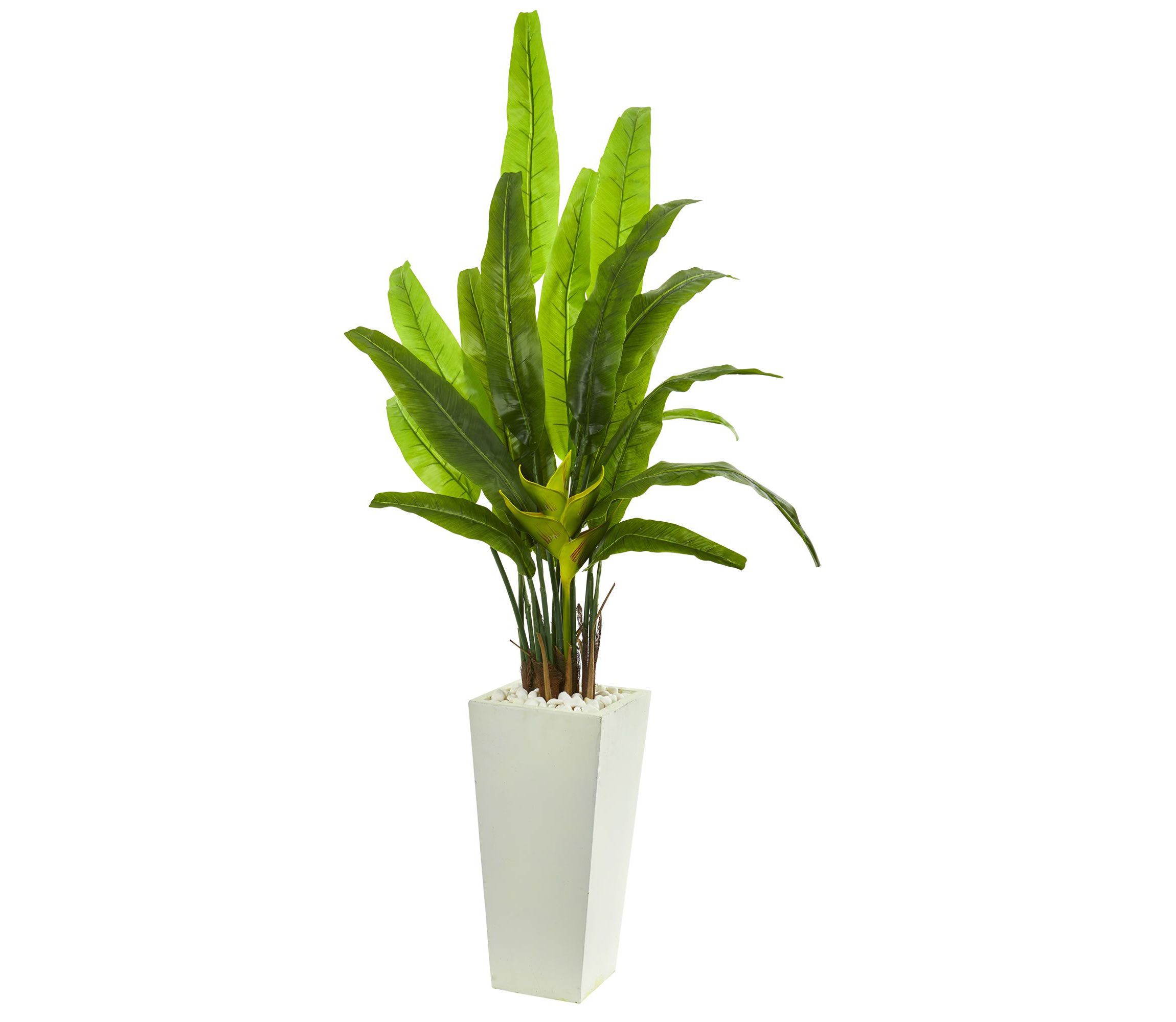 69-Inch Travelers Palm Artificial Tree in White Tower Planter