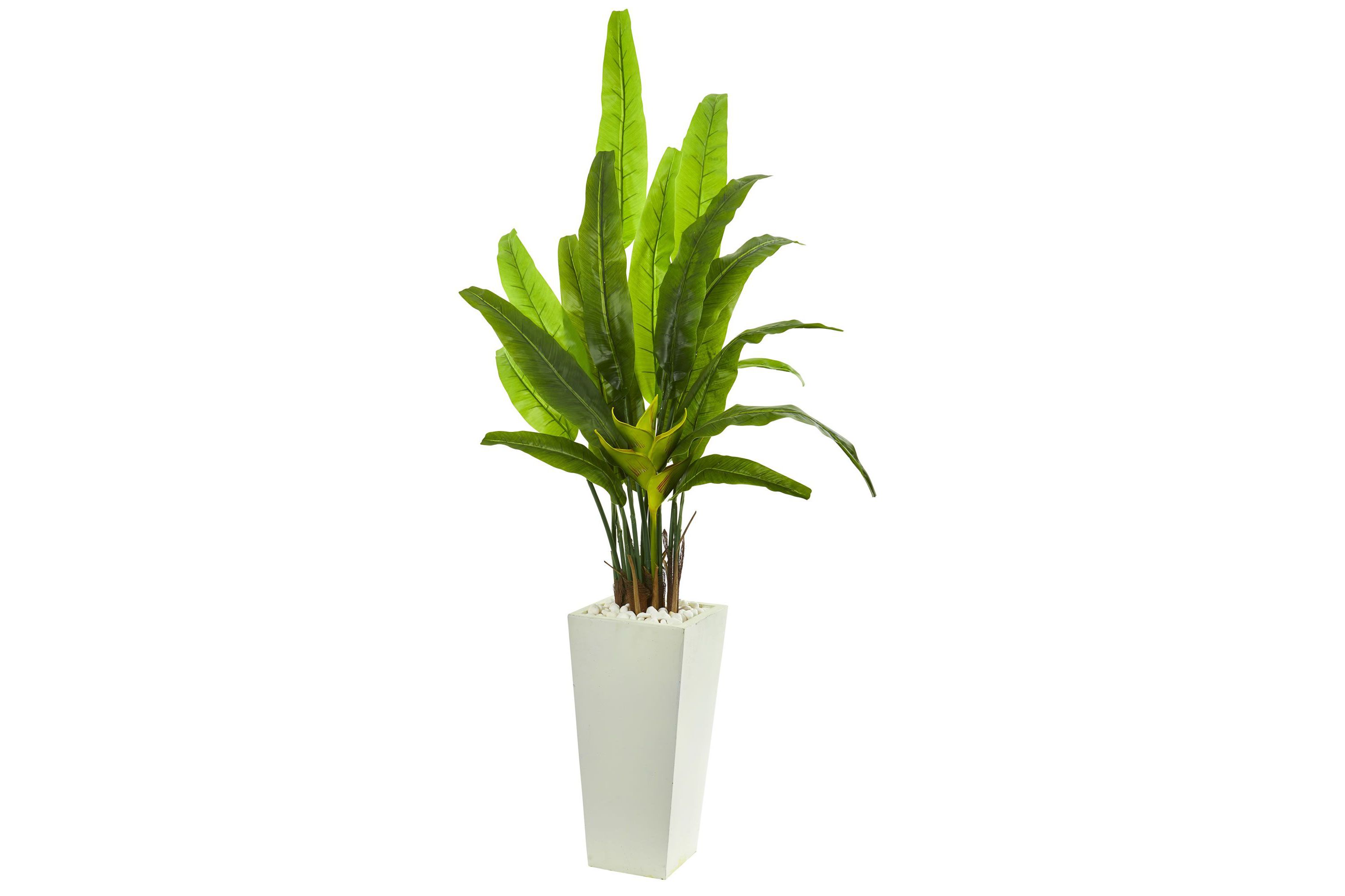 69-Inch Travelers Palm Artificial Tree in White Tower Planter