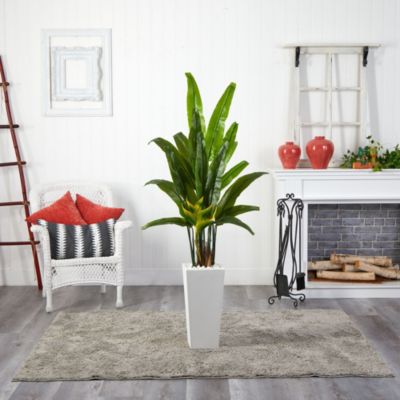 69-Inch Travelers Palm Artificial Tree in White Tower Planter