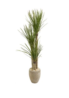 Nearly Natural 64 Inch Yucca Artificial Tree in Sand Colored Planter, Green