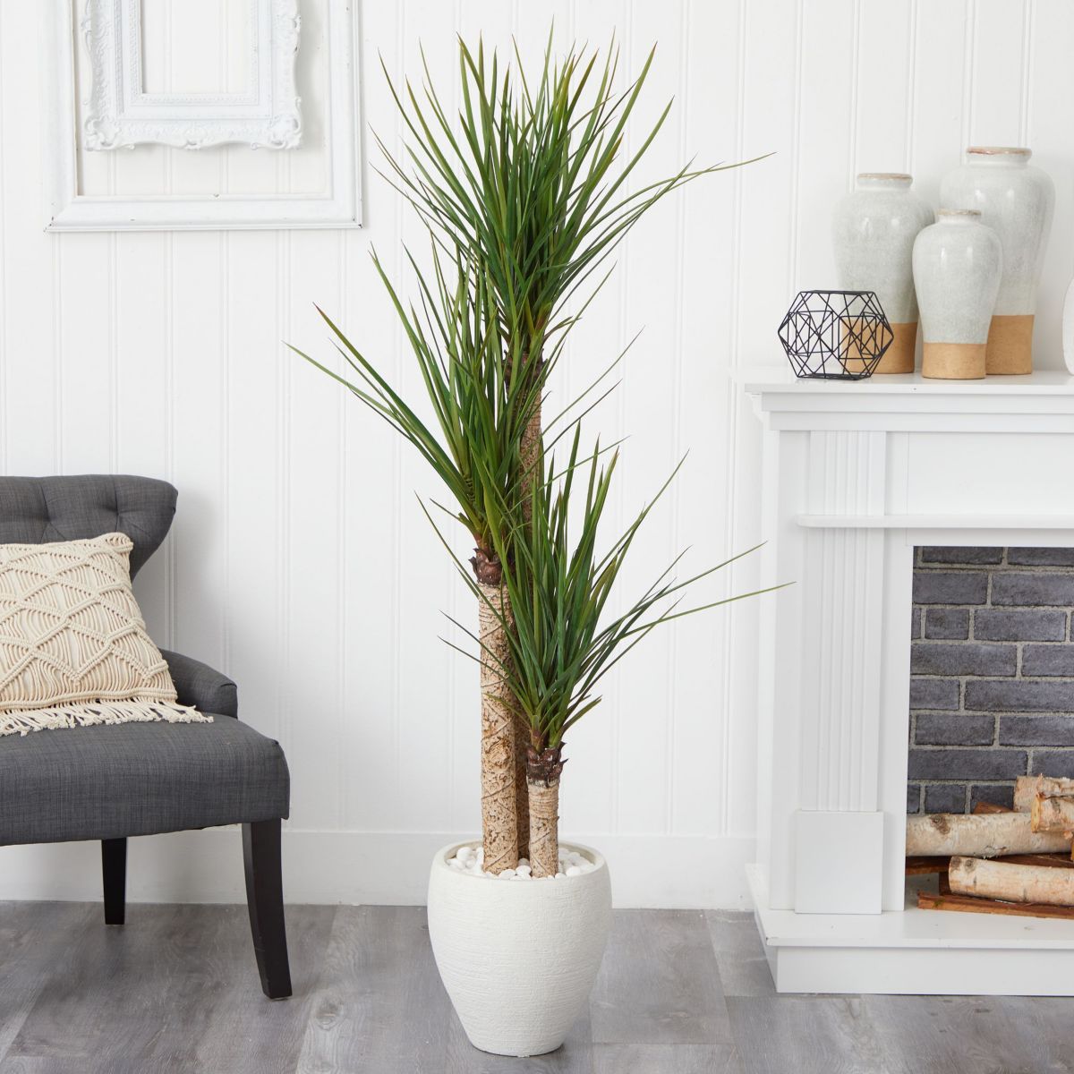 5.5-Foot Yucca Artificial Tree in White Planter