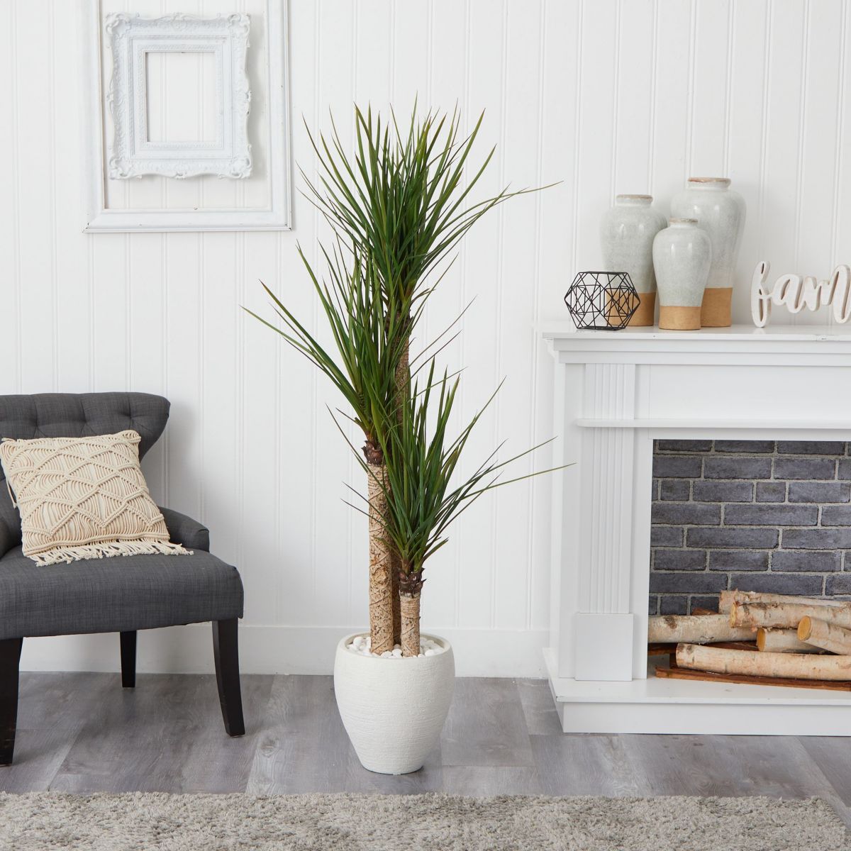 5.5-Foot Yucca Artificial Tree in White Planter
