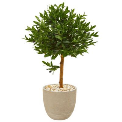 40-Inch Olive Topiary Artificial Tree in Sand Stone Planter UV Resistant (Indoor/Outdoor)