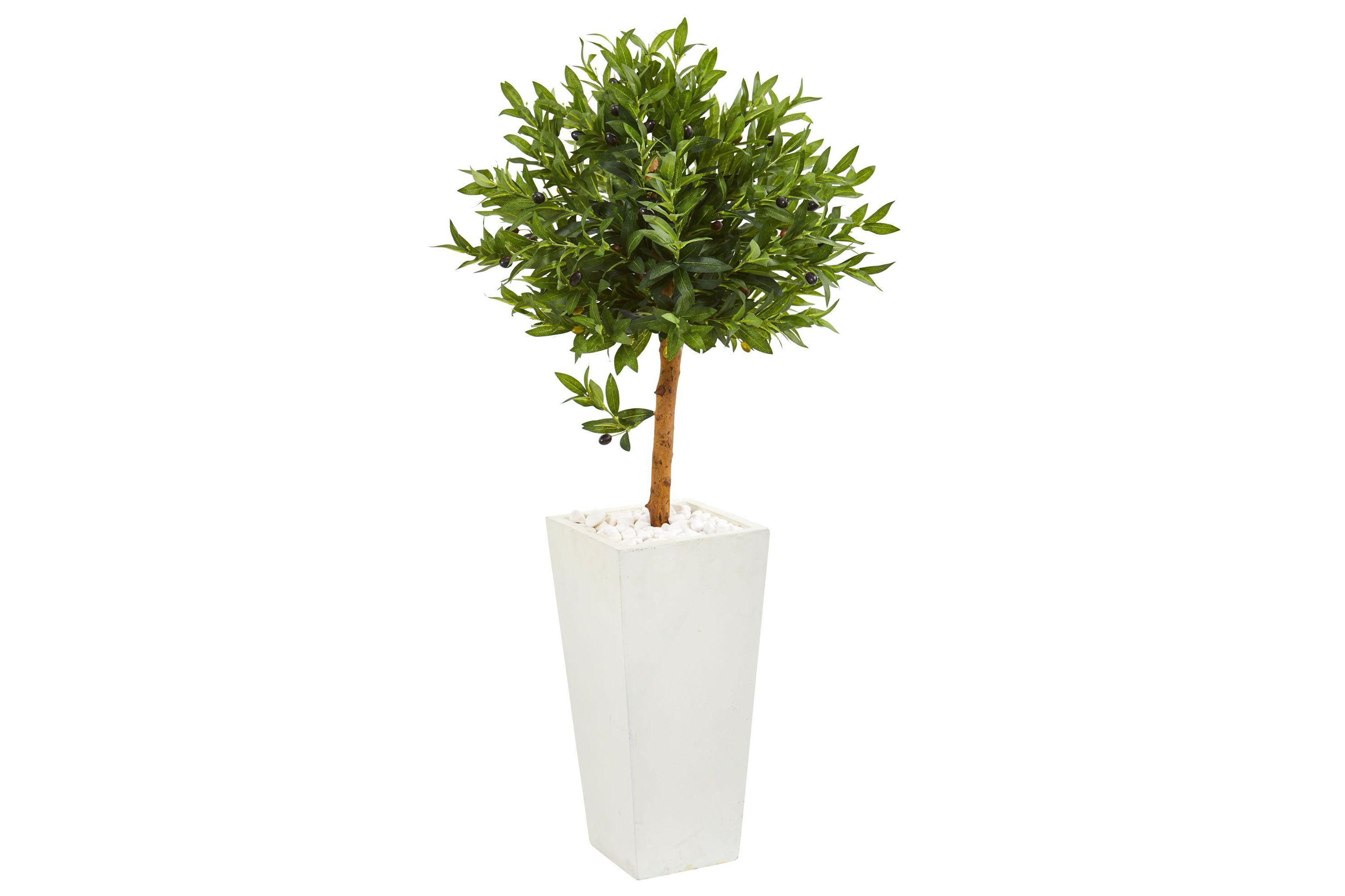 4-Foot Olive Topiary Artificial Tree in White Planter UV Resistant (Indoor/Outdoor)