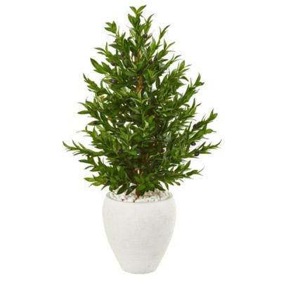 3.5-Foot Olive Cone Topiary Artificial Tree in White Planter UV Resistant (Indoor/Outdoor)