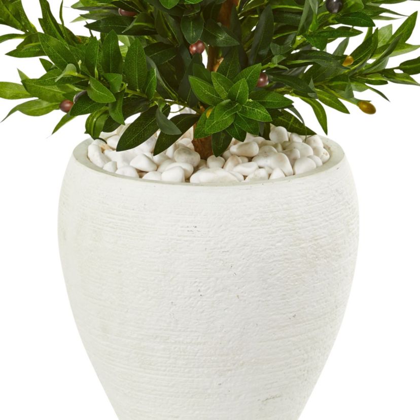 3.5-Foot Olive Cone Topiary Artificial Tree in White Planter UV Resistant (Indoor/Outdoor)